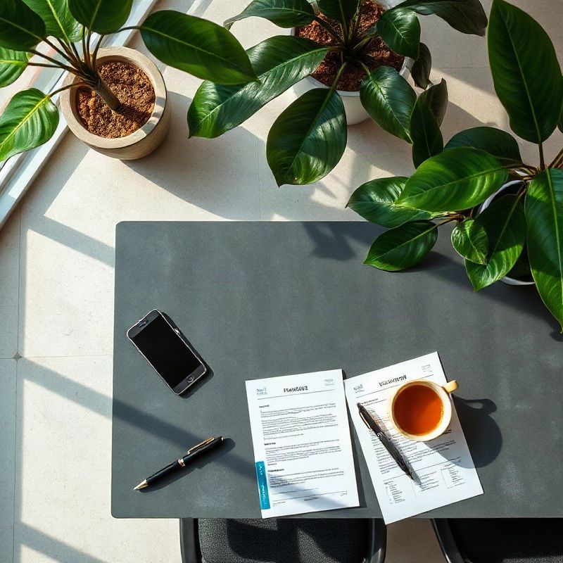 Mesa minimalista com documentos de planejamento patrimonial